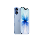 Front and back view of the Apple iPhone 17 in Sky Blue